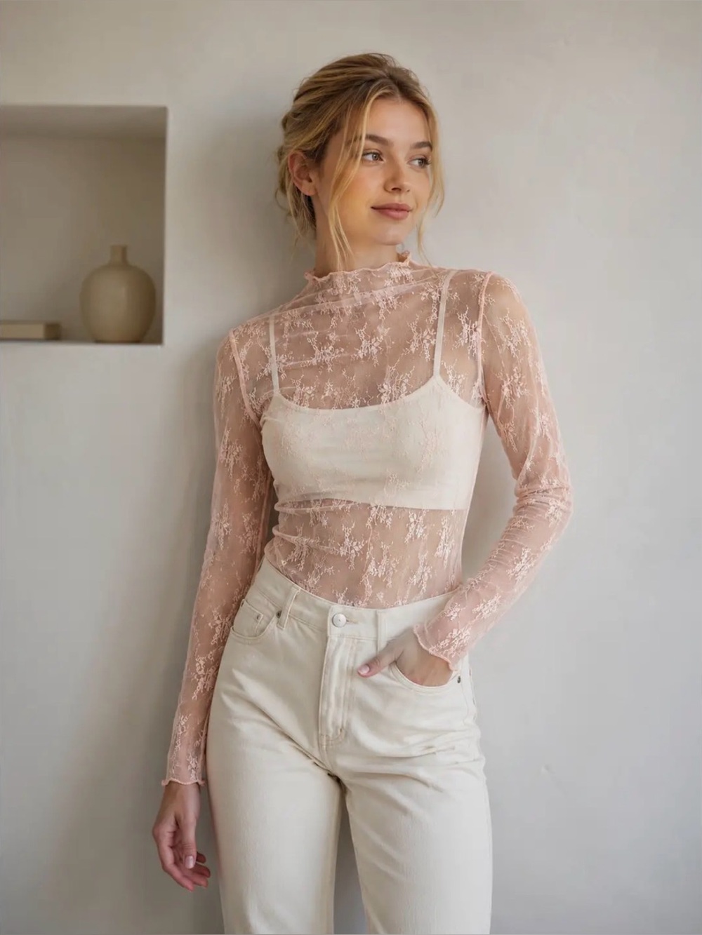 Brie Floral Lace Top- Peach
